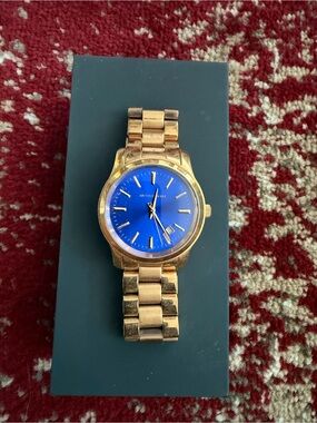 Michael Kors Gold-Tone Watch with Blue Dial - Women's Accessory